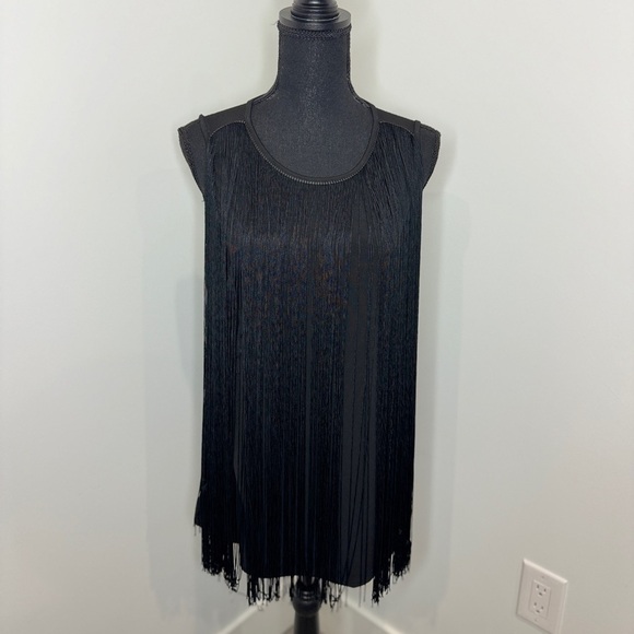 Carmen Black Loose Sleeveless Fringe Top (S) - Picture 2 of 8